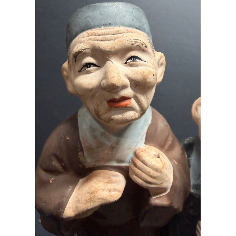 Vintage Japanese Hakata Urasaki Clay Doll Figurine Elderly Couple Traditional - Picture 5 of 10